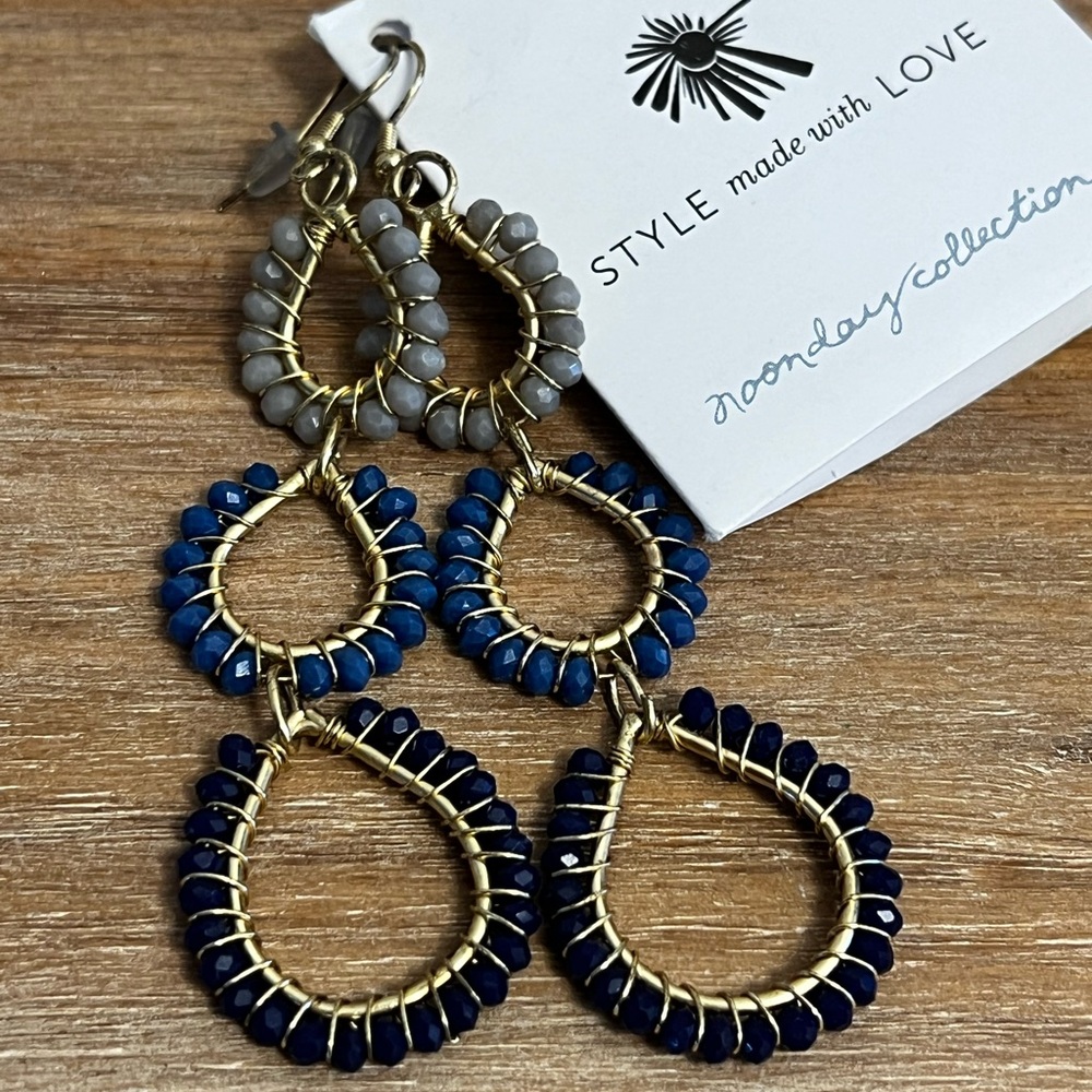 Noonday Collection Gold and Blue Teardrop Earrings. Artisan handmade
